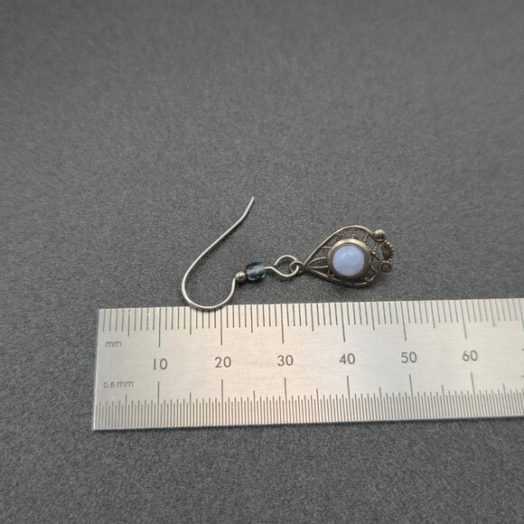 Silver Plated Chalcedony Stone Dangle Earrings A6477 - Picture 4 of 5